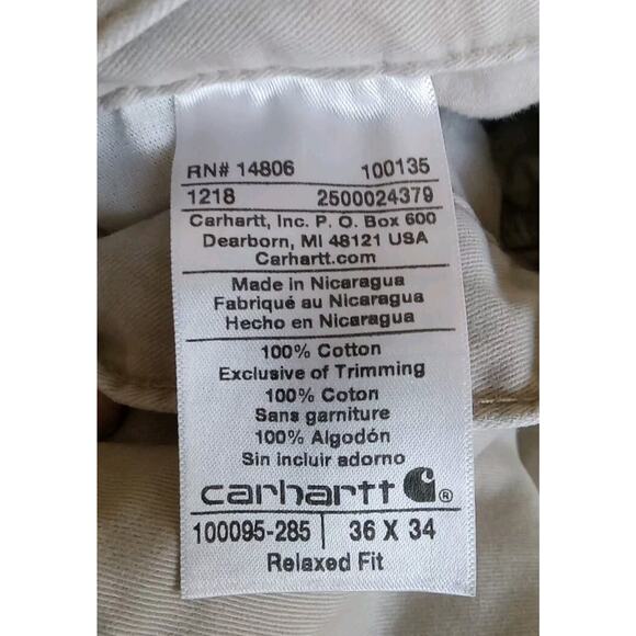 2 Carhartt Pants Men's 36x34 Measured 36x33 Khaki Relaxed 100095-285 Workwear - Picture 11 of 11